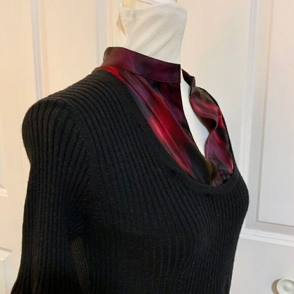 Theory Black Wool Removable Collar Sweater Dress Medium - Picture 9 of 11